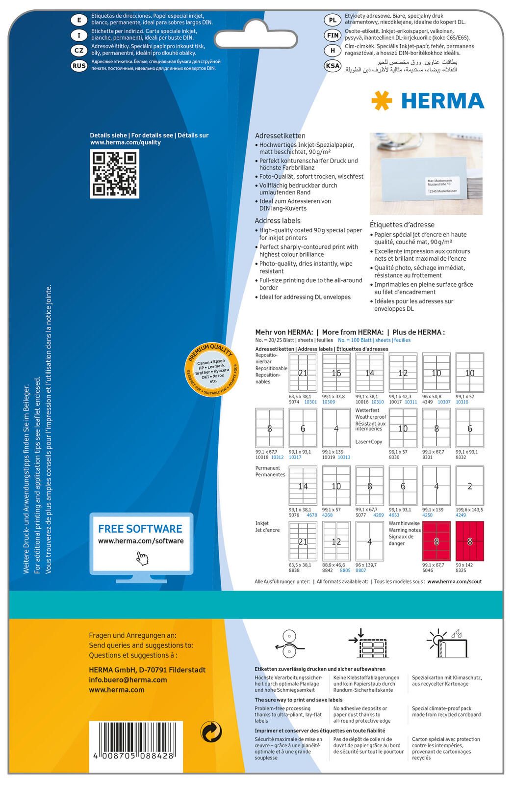 Herma Adressetikett 8842 88,9x46,6mm mat blanc 300 ét./Paq. — lot de 300 pièces