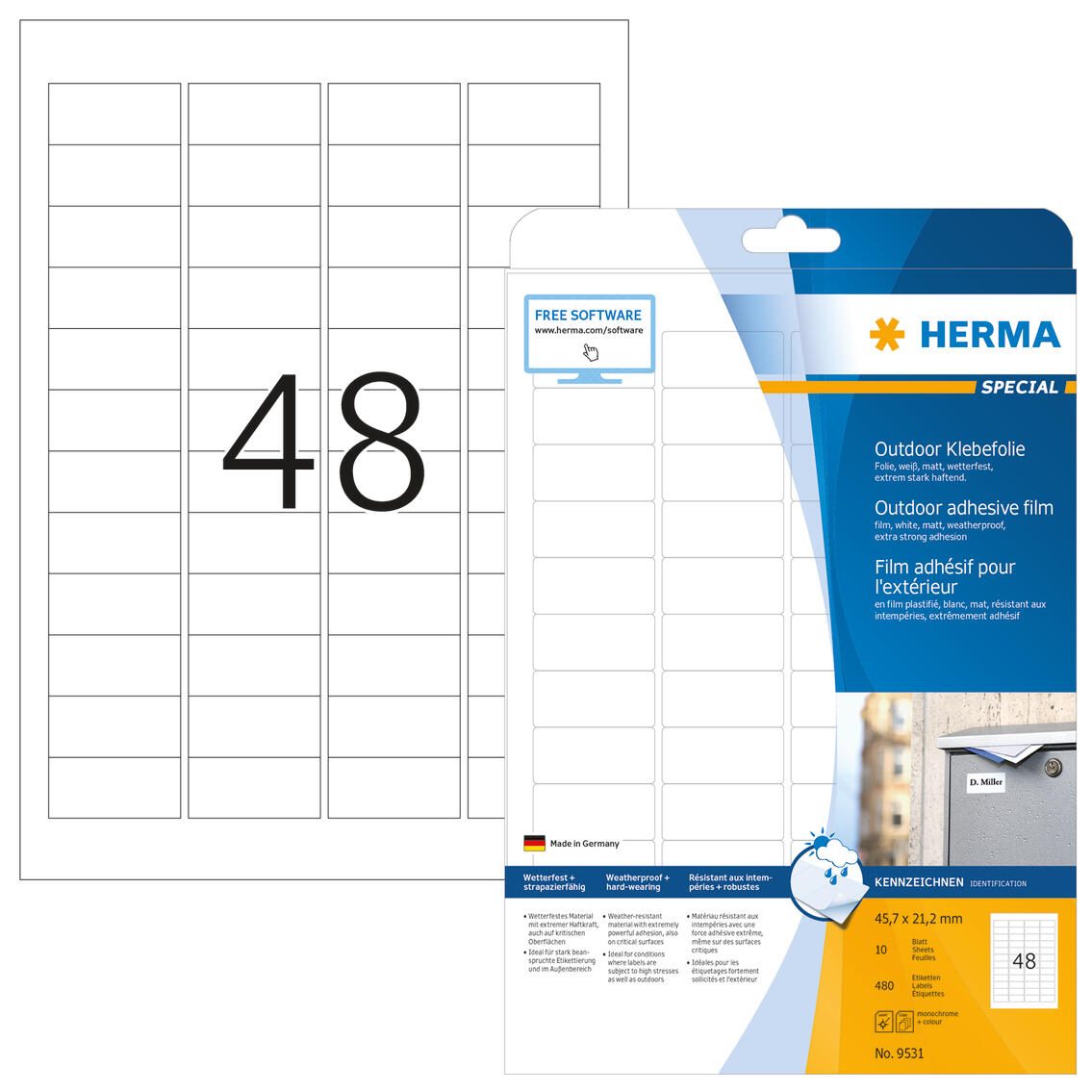 Étiquettes extérieures Herma Special 9531 45,7x21,2 mm blanc 480 pièces/boîte — lot de 480 pièces