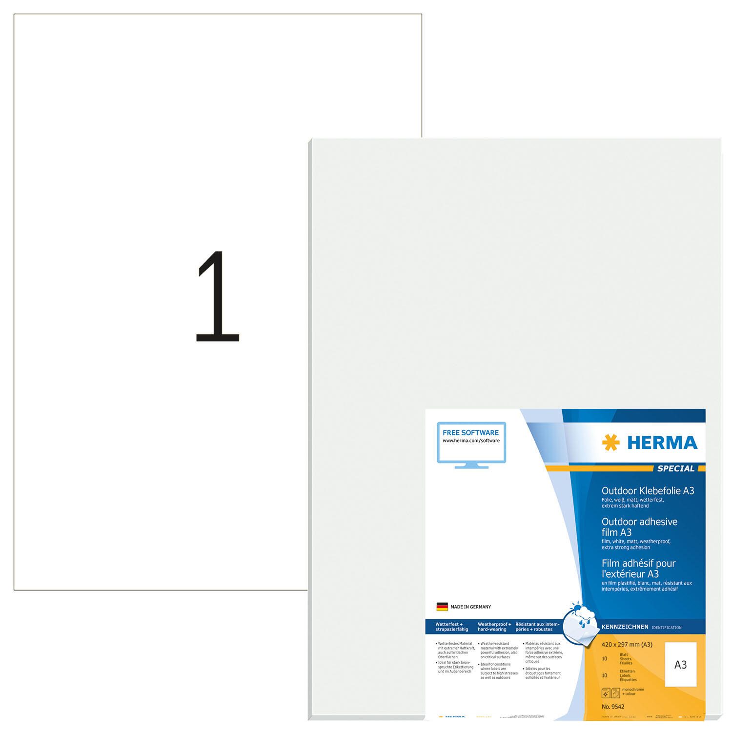 Étiquettes adhésives HERMA SPECIAL 420 x 297 mm, blanc - 1 paquet = 10 feuilles