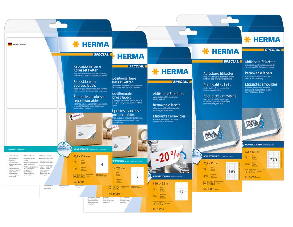 HERMA Etiquette adhésive 10000 17,8x10 mm amovible ws 6 750 pièces — lot de 750 pièces