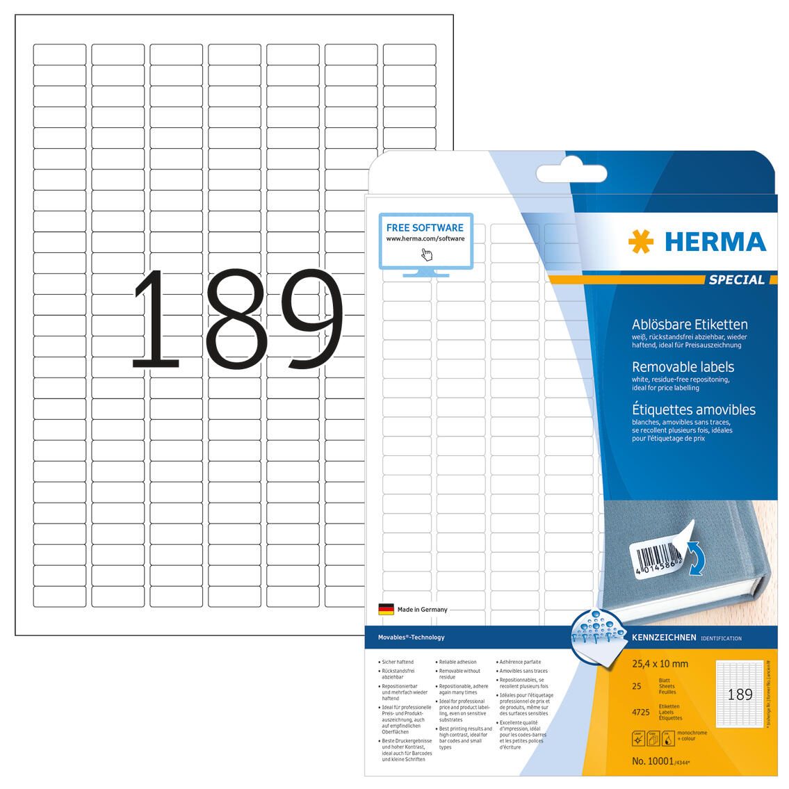Étiquette adhésive Herma 10001 25,4x10mm blanc 4 725 étiquettes/paquet