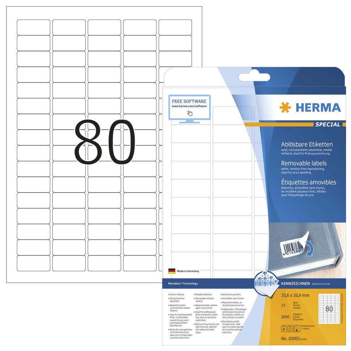 HERMA Étiquette adhésive 10003 35,6 x 16,9 mm blanc 2 000 pièces/paquet