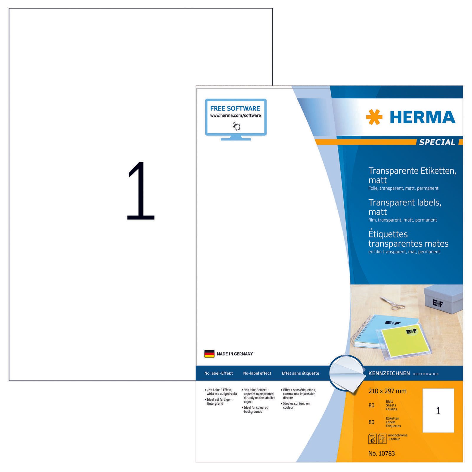 Étiquettes adhésives en film HERMA 210,0 x 297,0 mm 1 boîte = 80 feuilles