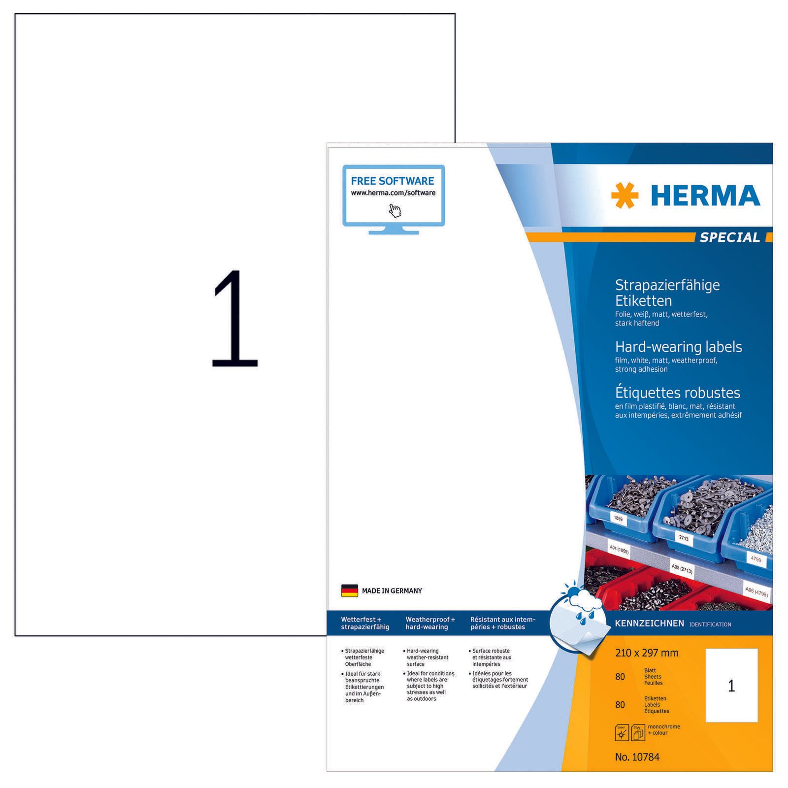 Étiquettes adhésives en film HERMA 210,0 x 297,0 mm 1 boîte = 80 feuilles