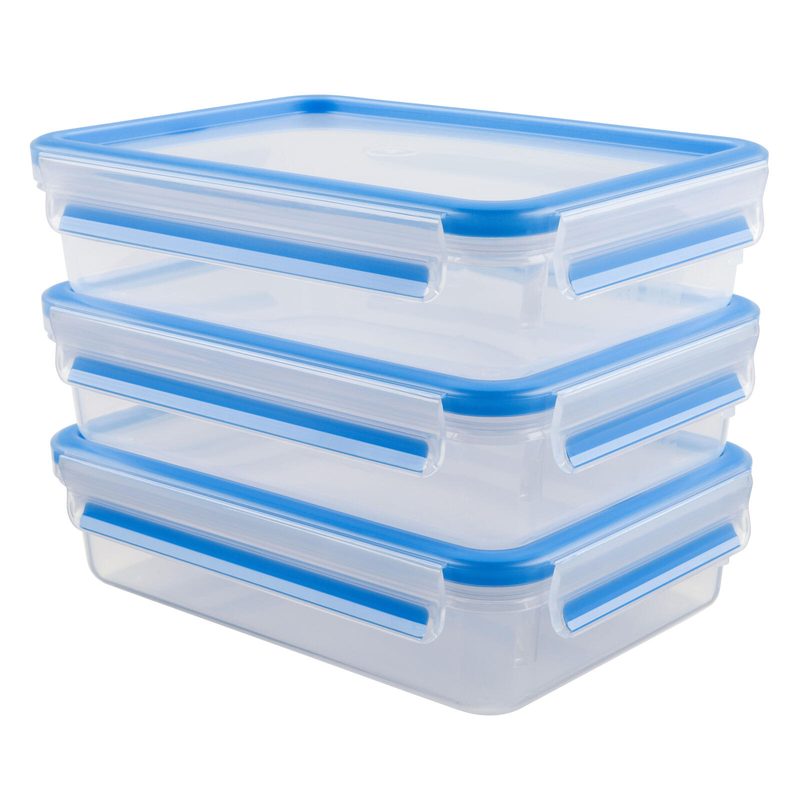Boîtes de conservation emsa CLIP & CLOSE 5,8 cm haut x 3x 1,2 l, transparentes, bleues - Lot de 3