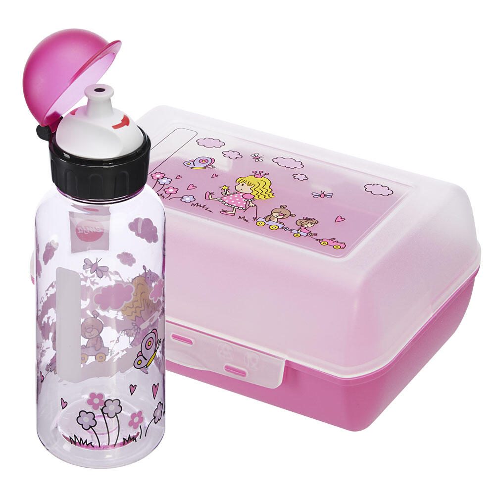 Bouteille isotherme & boîte à lunch Kinder de emsa - Bouteille : 0,4 l, Boîte à repas : 7,0 x 18,0 cm transparent, rose