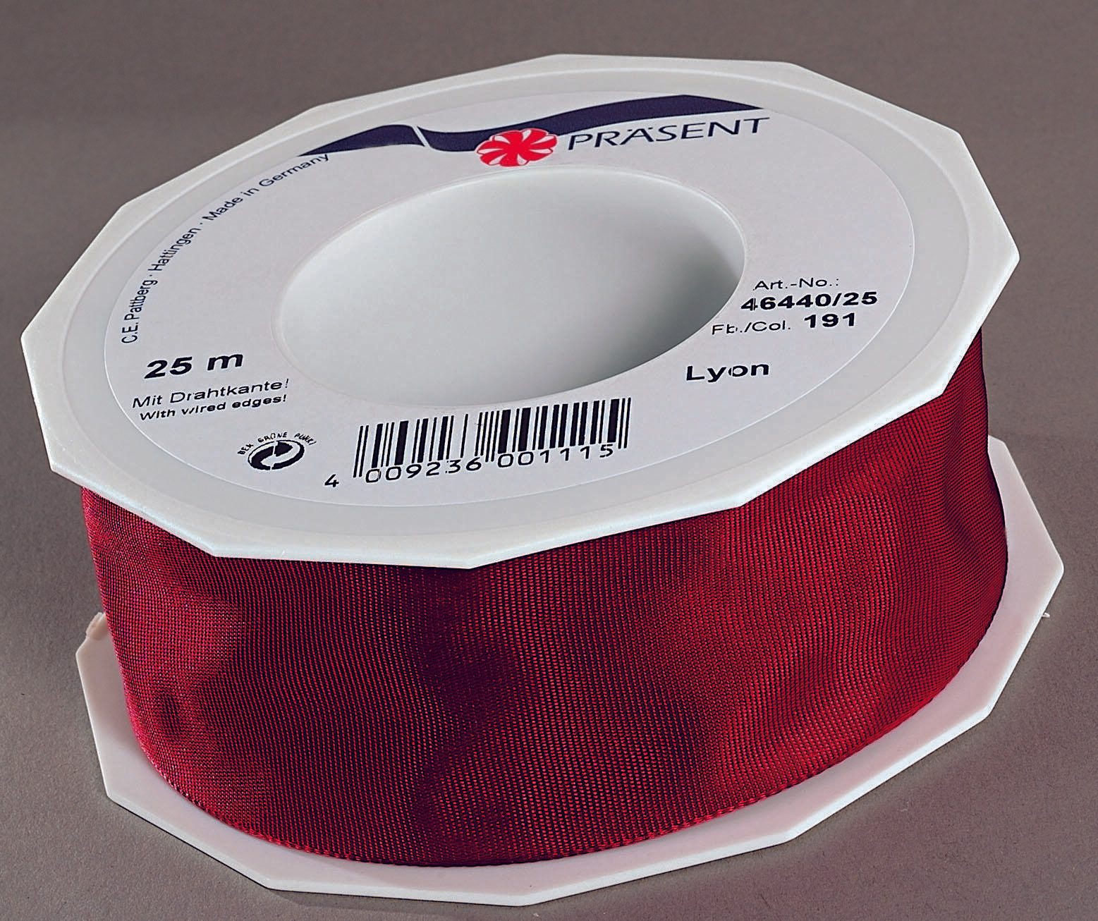 Bande cadeau PRÄSENT Lyon 40 mm x 25 m Bordeaux