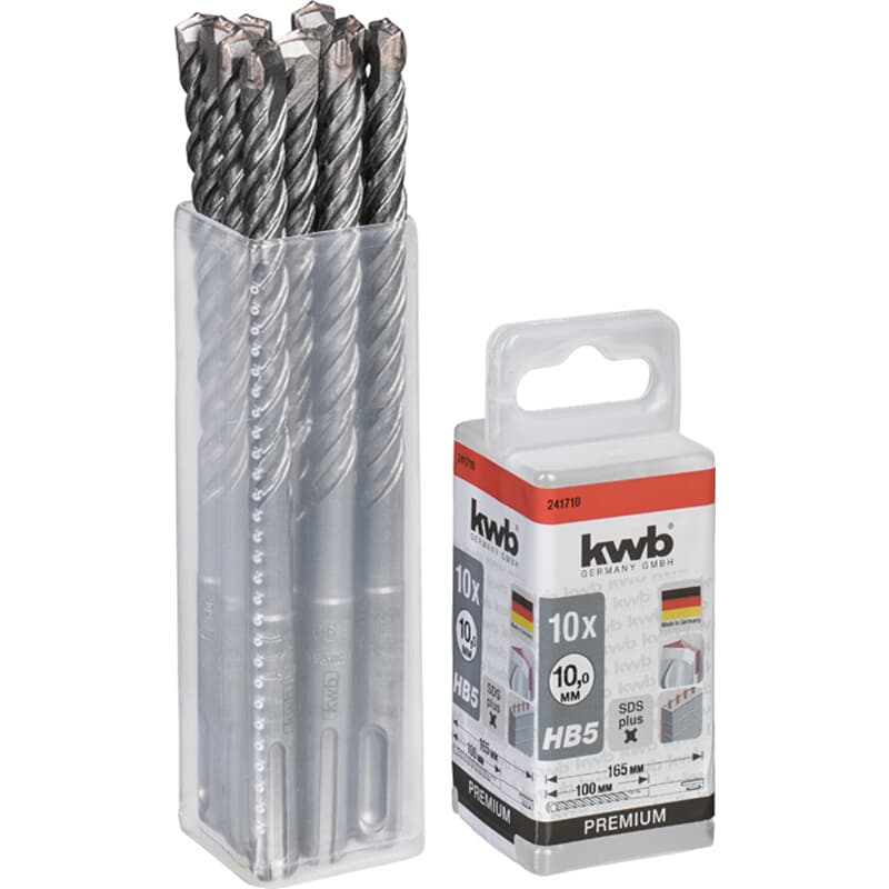 KWB HB5 Mèches à percussion SDS-Plus, 165/100 mm, Ø 10 mm, 10 pièces — lot de 10 pièces