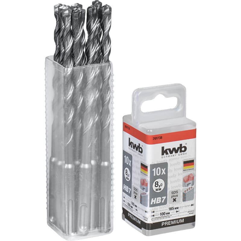 Foret à percussion KWB HB7 SDS Plus X, 165/100 mm, Ø 8 mm, 10 pièces — lot de 10 pièces