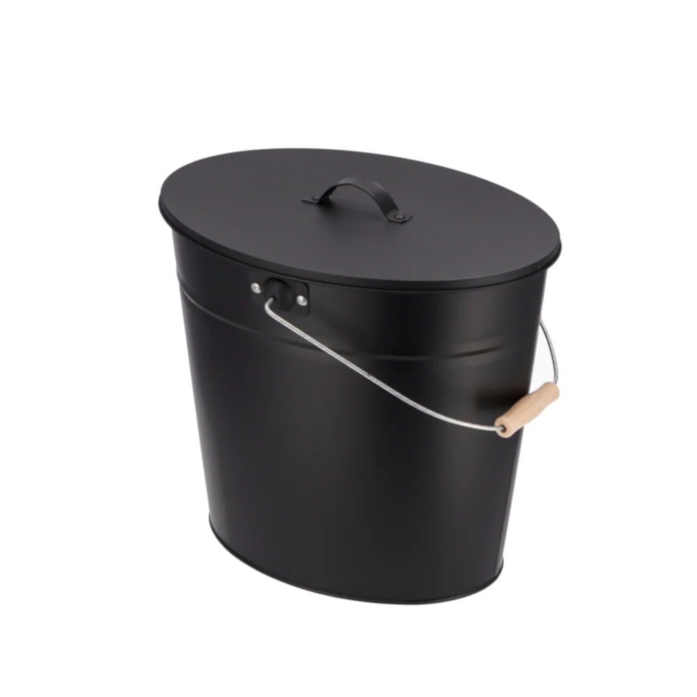 KaminoFlam Seau à cendres avec couvercle | 15 litres | ovale | noir
