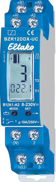 Eltako Compteur d'heures de fonctionnement et d'impulsions BZR12DDX-UC réglable numériquement avec relais d'alarme et réinitialisation