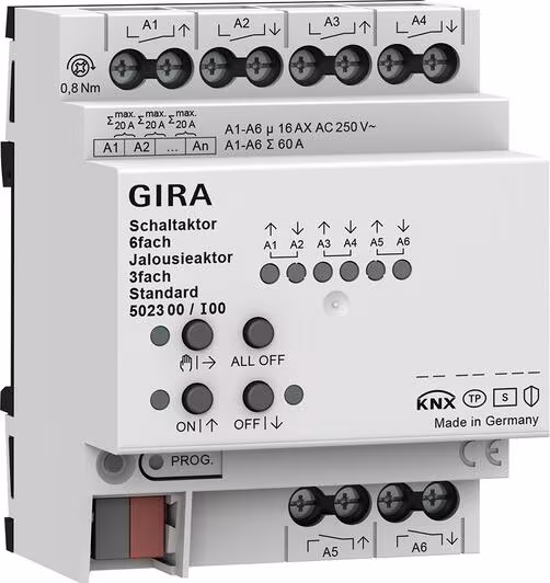 Gira 502300 Actionneur KNX 6 canaux 16 A / Actionneur stores 3 canaux 16 A, Standard
