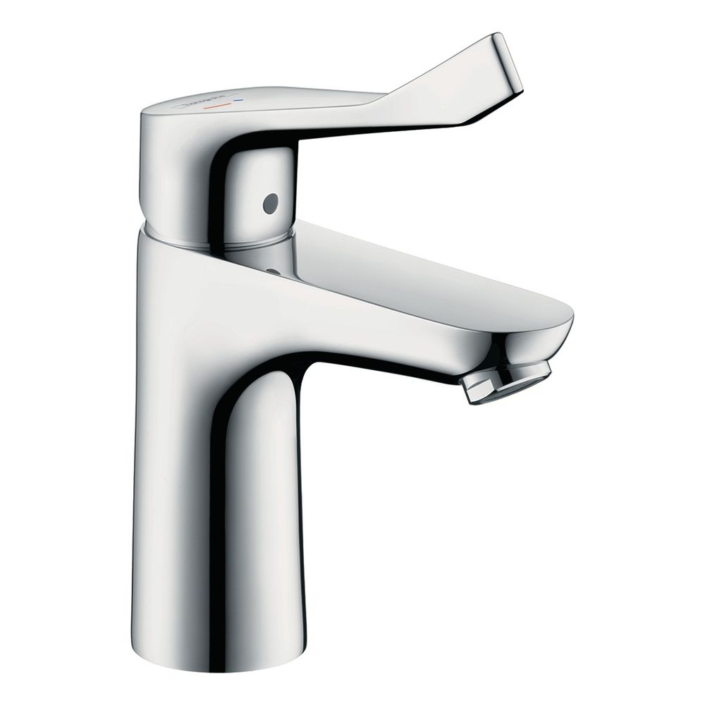 Mitigeur monocommande Hansgrohe Focus pour lavabo 100 mm, débit 5 l/min CoolStart, sans garniture, avec poignée Comfort extra-longue 121 mm, chromé