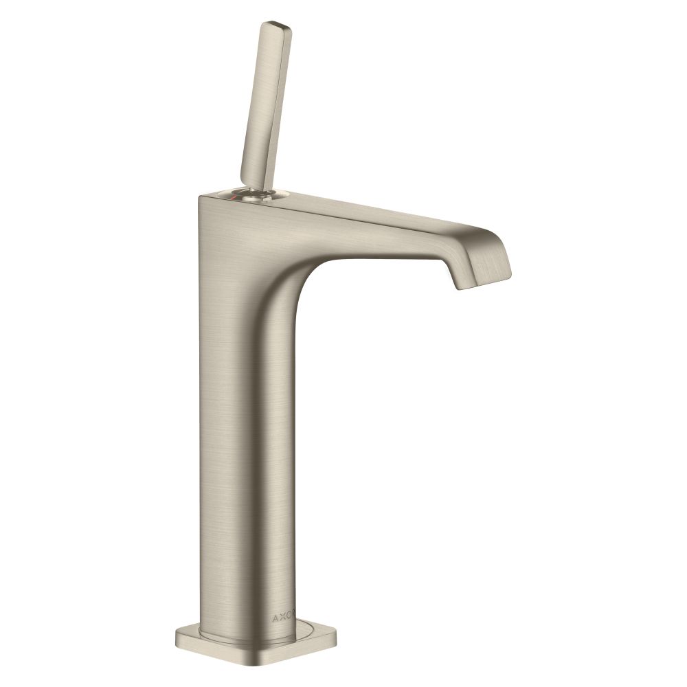 Hansgrohe AXOR Citterio E Mitigeur monocommande pour lavabo 190 mm, poignée Pin, garniture d'évacuation pour lavabo sur colonne, finition Nickel brossé