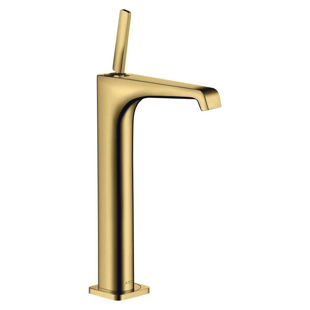 Mélangeur monocommande AXOR Citterio E pour lavabo Hansgrohe, 250 mm, poignée épingle, garniture d'évacuation pour robinetterie surélevée, finition Or poli