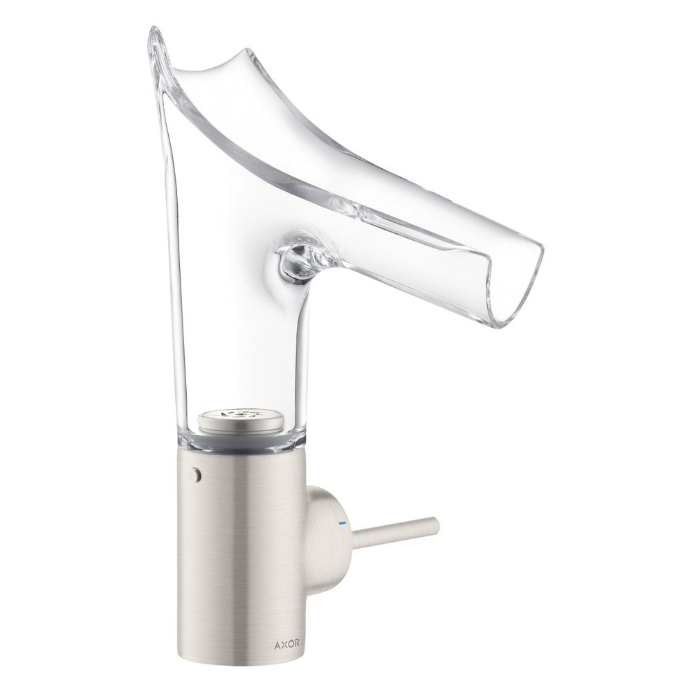 Hansgrohe AXOR Starck V Mitigeur de lavabo monocommande 140 mm, débit 4 l/min, bec en verre, garniture d'évacuation, finition Edelstahl Optic