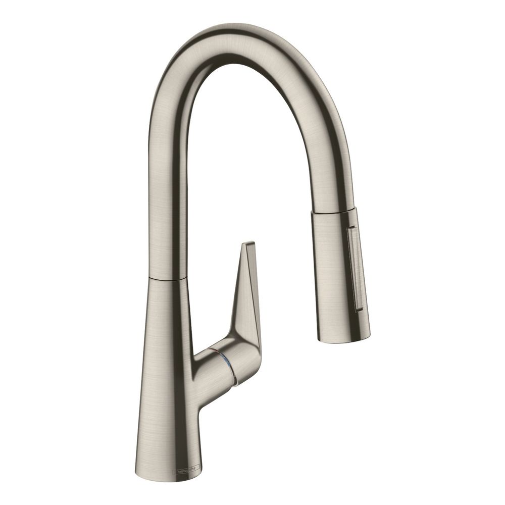 Hansgrohe Talis M51 mm, mitigeur de cuisine à levier unique 160 mm, 9 l/min, douchette extractible, 2 jets, finition acier inoxydable brossé