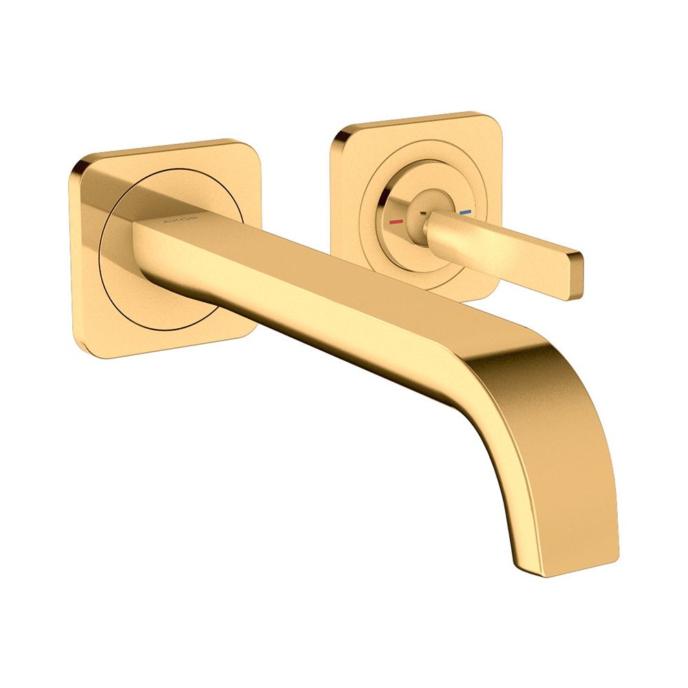 Hansgrohe AXOR Citterio E Mitigeur monocommande pour lavabo UP, poignée à goupille, rosaces, bec 221 mm pour montage mural, finition Polished Gold Optic
