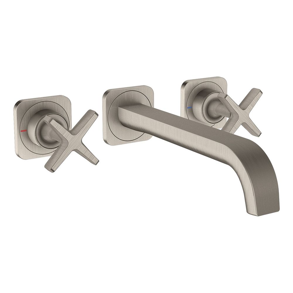 Robinetterie de lavabo 3 trous Hansgrohe AXOR Citterio E encastrée pour montage mural, bec 220 mm, rosaces, finition Optique Inox