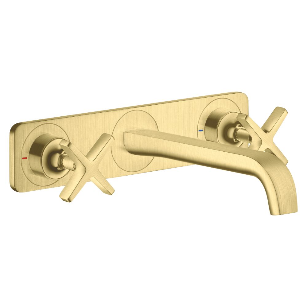 Robinetterie de lavabo AXOR Citterio E 3 trous Hansgrohe encastrée pour montage mural, portée 220 mm, plaque, finition Laiton brossé