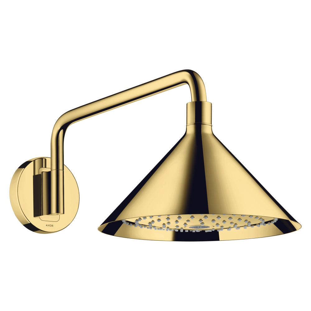 Hansgrohe AXOR Showers/Front Pommeau de douche frontal 240 mm, 15 l/min, 2 jets, flexible de douche, finition or poli