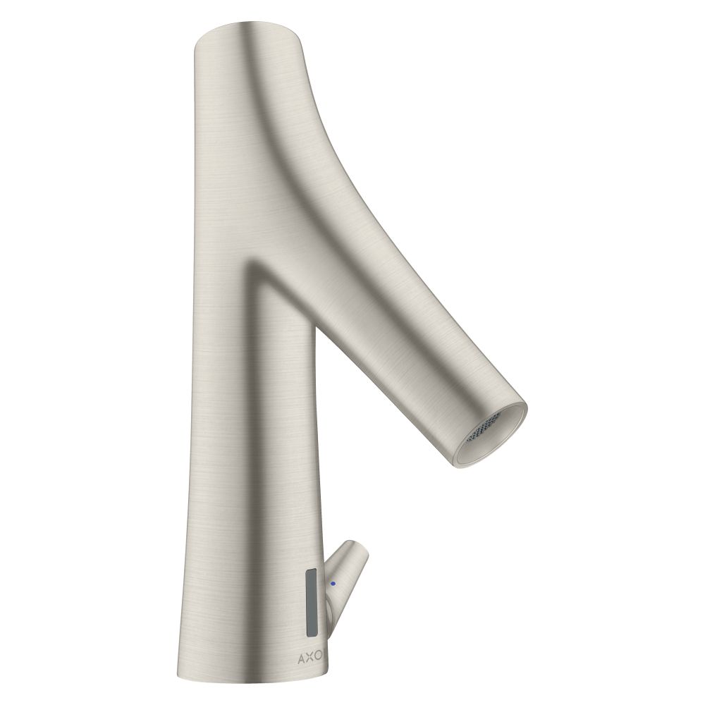 Mélangeur de lavabo électronique AXOR Starck Organic de Hansgrohe, 5 l/min, régulation de température, alimentation secteur 230 V, finition Edelstahl Optic