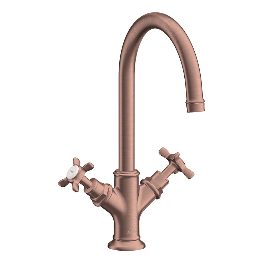 Robinetterie de lavabo AXOR Montreux 2-poignées 210mm, 5l/min, poignées en croix, garniture d'évacuation à tige, Brushed Red Gold