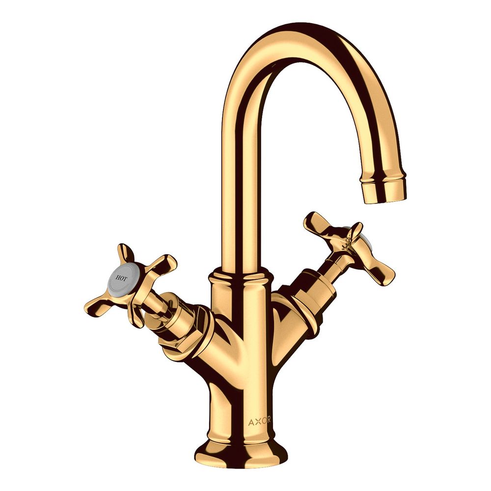Robinetterie de lavabo AXOR Montreux 2-poignées 160mm, 5l/min, poignées en croix pour HWB, garniture d'évacuation à tige, Polished Gold Optic