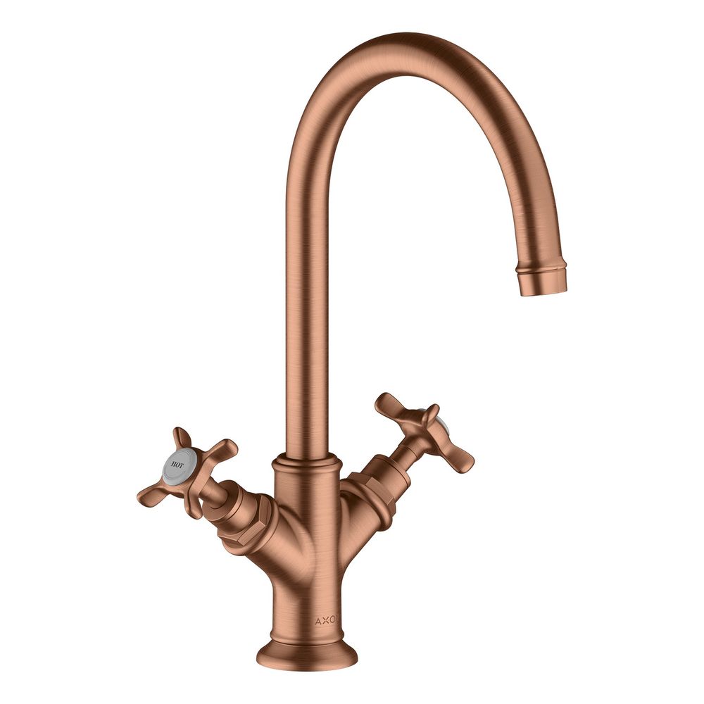 Robinetterie de lavabo AXOR Montreux 2-poignées 210mm, 5l/min, poignées en croix, garniture d'évacuation, Brushed Red Gold