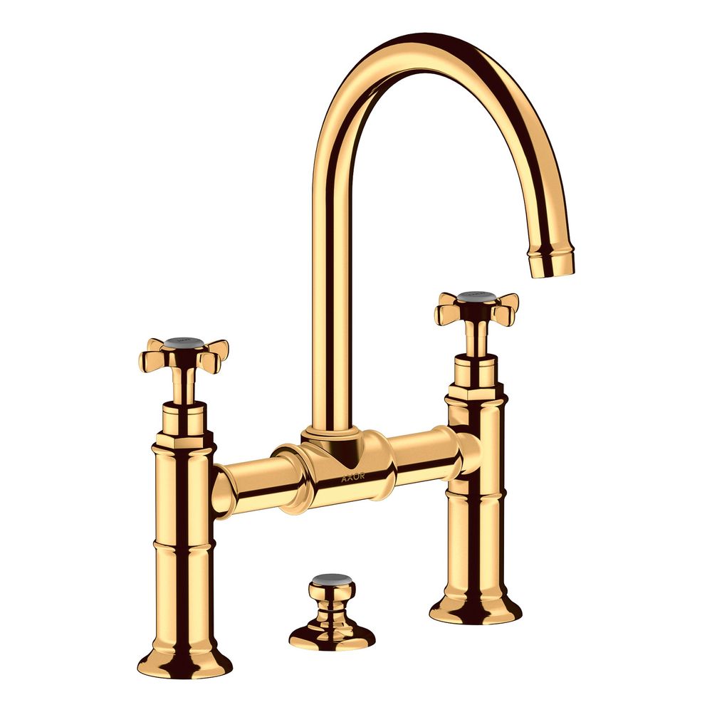 Hansgrohe AXOR Montreux Robinetterie de lavabo 2 poignées 220 mm, 5 l/min, poignées en croix, évacuation à tige de traction, finition or poli
