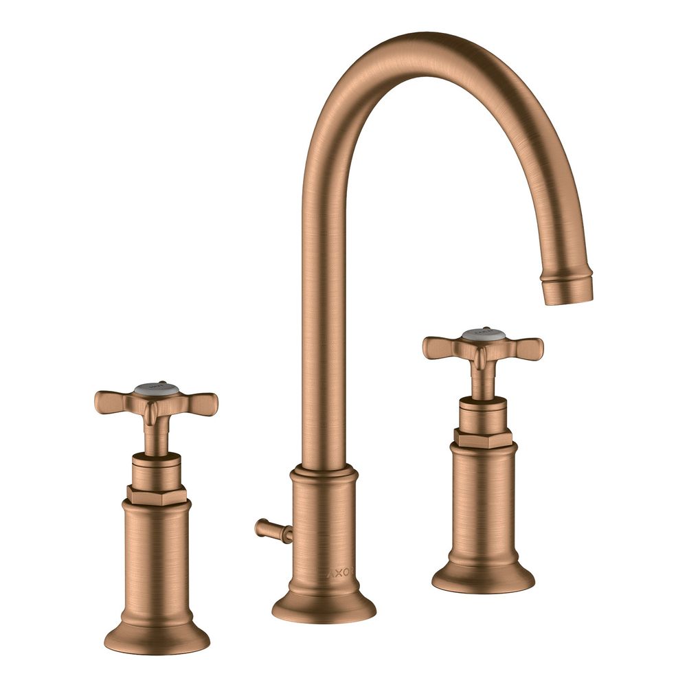 Robinetterie 3 trous AXOR Montreux Hansgrohe pour lavabo 180 mm, 5 l/min, poignées en croix, évacuation par tige de traction, finition Bronze brossé