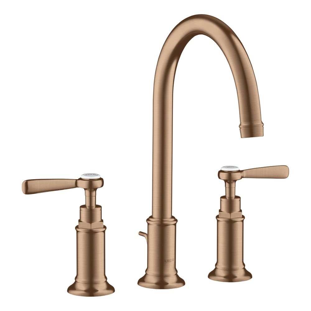 Robinetterie de lavabo AXOR Montreux 3 trous Hansgrohe, 180 mm, 5 l/min, poignée à levier, évacuation par tige de traction, finition Gold brossé