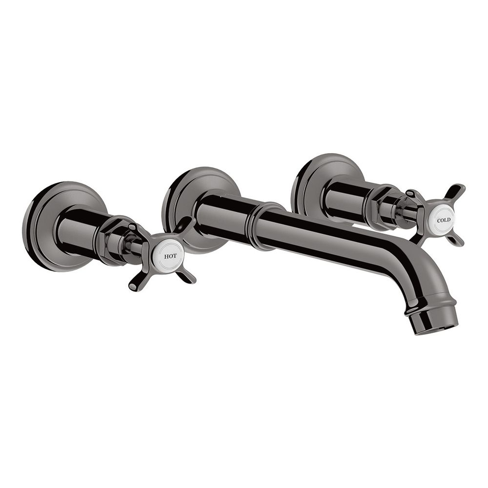 Robinetterie de lavabo AXOR Montreux 3 trous Hansgrohe encastrée, 5 l/min, pour montage mural, portée 165-225 mm, poignées en croix, finition Chrome noir poli