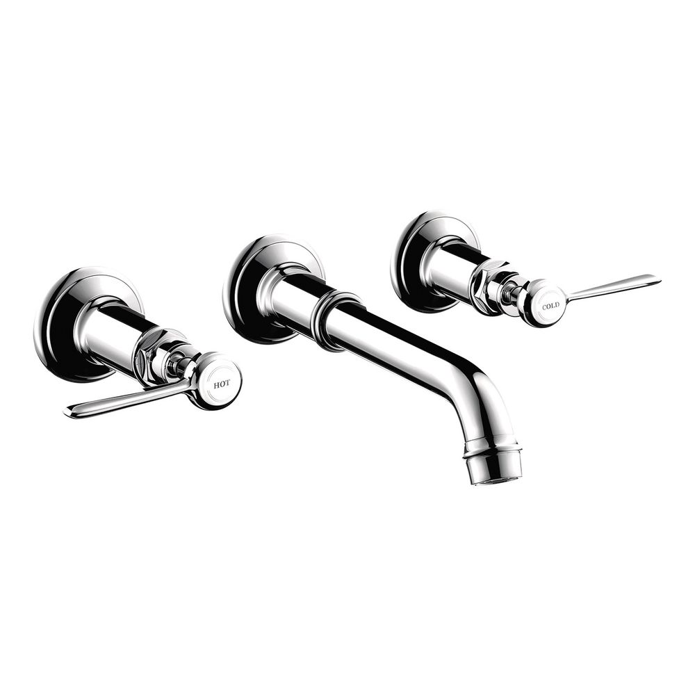 Robinetterie de lavabo AXOR Montreux 3 trous Hansgrohe encastrée, 5 l/min, pour montage mural, portée 165-225 mm, poignée à levier, finition Inox brossé Optic