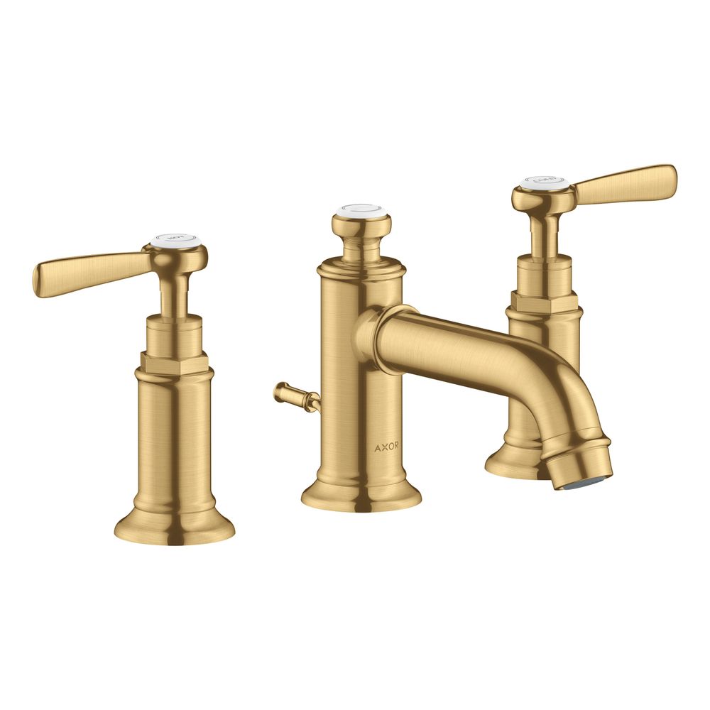 Robinetterie de lavabo AXOR Montreux 3 trous Hansgrohe, 30 mm, 5 l/min, poignée à levier, évacuation par tige de traction, finition Gold brossé Optic