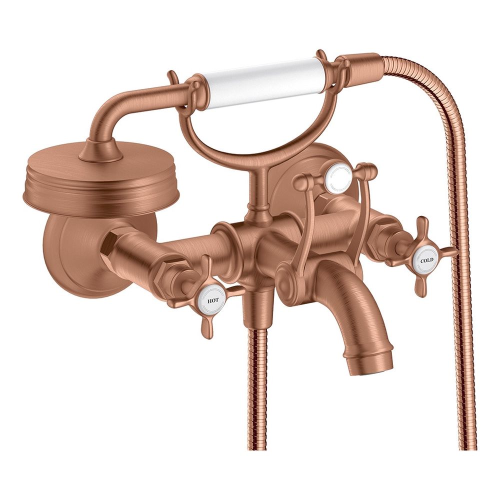 Hansgrohe AXOR Montreux Robinet de baignoire à deux poignées, montage apparent, 20 l/min, poignées en croix, Brushed Red Gold
