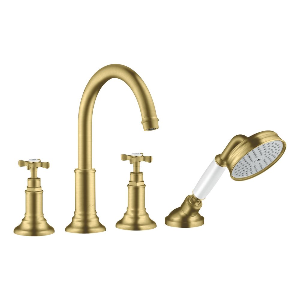 Robinetterie de baignoire Hansgrohe AXOR Montreux 4 trous, montage sur bord de baignoire, débit 20,5 l/min, poignées en croix, laiton brossé