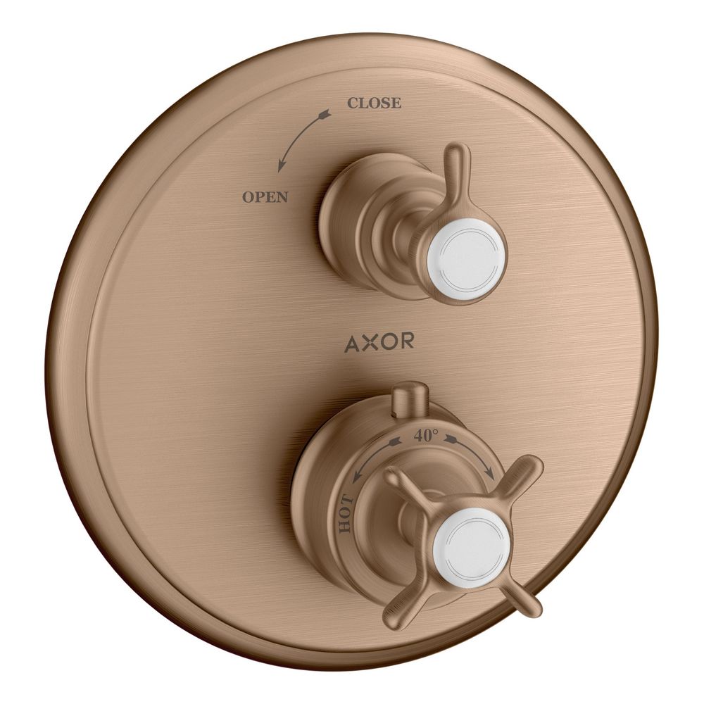 Hansgrohe AXOR Montreux mitigeur thermostatique encastré, 25 l/min, poignée en croix, vanne d'arrêt, Red Gold brossé