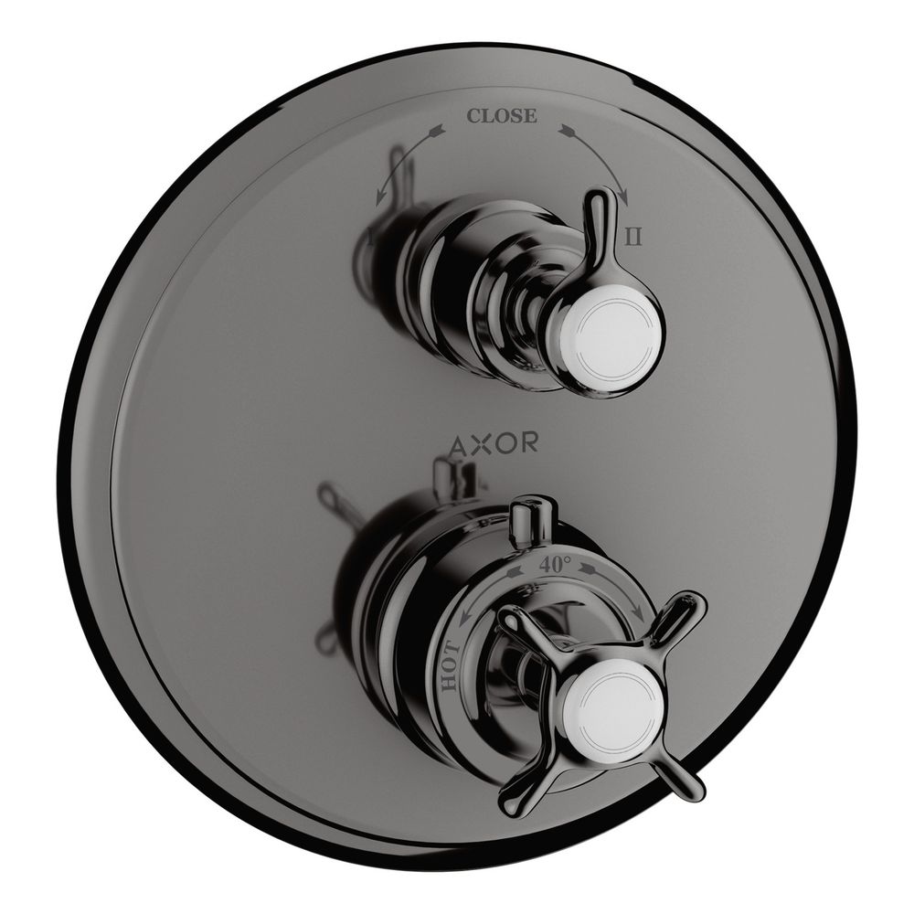 Thermostat encastrable Hansgrohe AXOR Montreux, 29 l/min, croix, vanne de dérivation et de commutation, Chrome noir poli