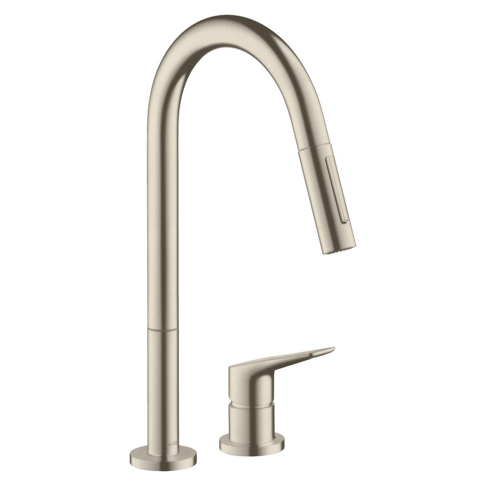 Hansgrohe AXOR Citterio M mitigeur de cuisine 2 trous ComfortZone 220, 9 l/min, douchette escamotable, nickel brossé