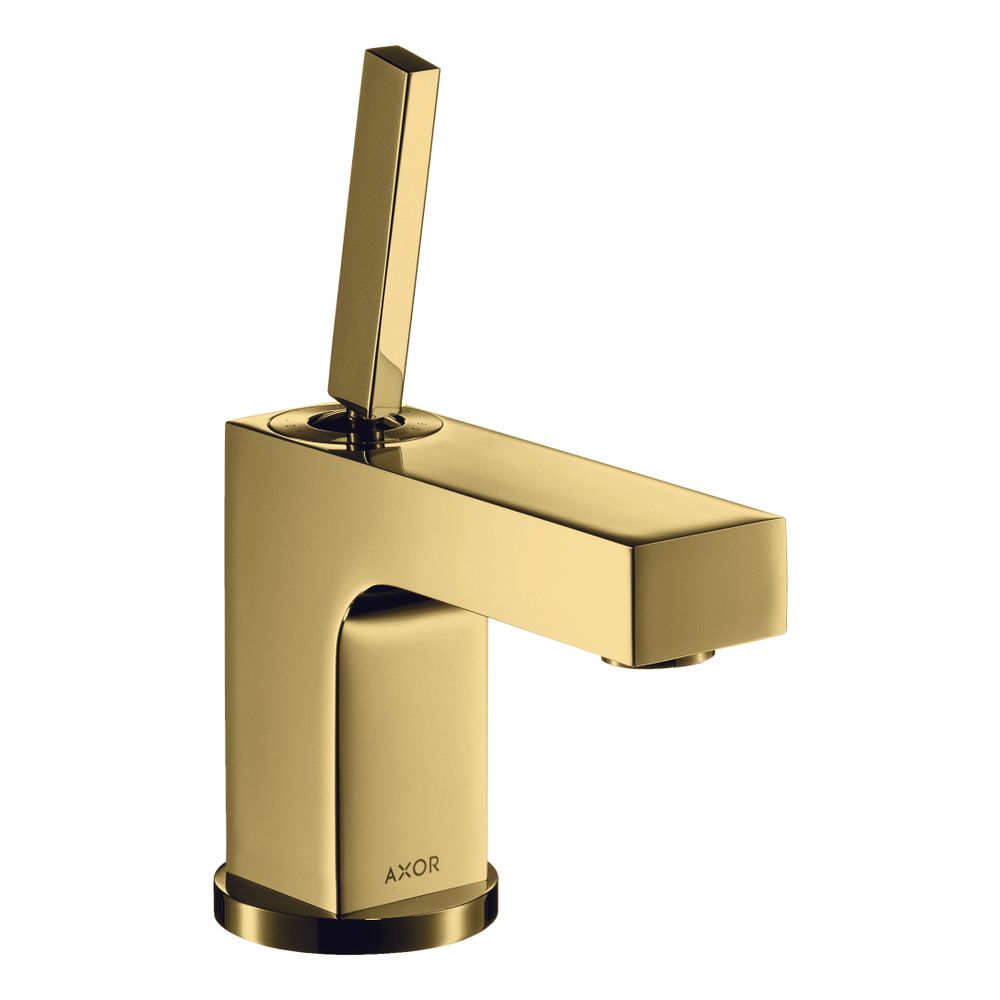 Mélangeur monocommande pour lavabo AXOR Citterio Hansgrohe, 80 mm, 5 l/min, poignée à goupille pour ECS, évacuation par tige de traction, finition Polished Gold Optic