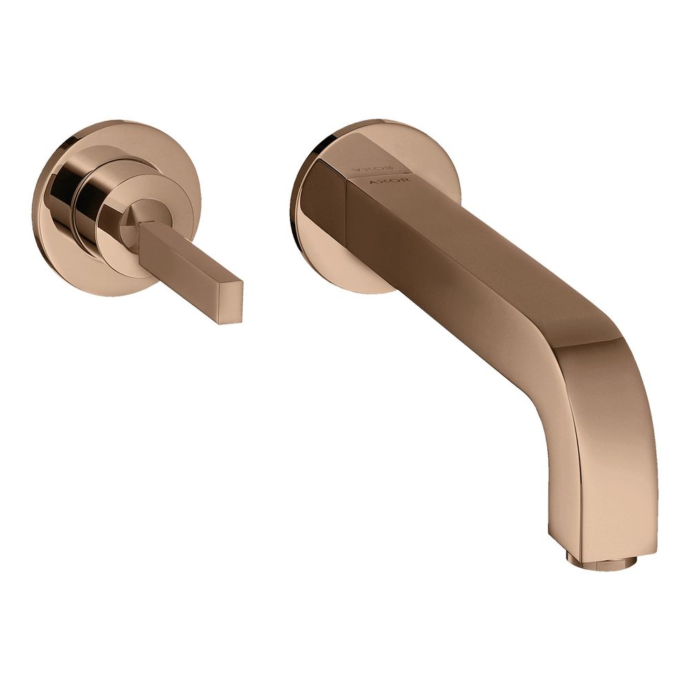 Mélangeur de lavabo AXOR Citterio Hansgrohe à levier unique, montage encastré mural, 5 l/min, pour montage mural, poignée à goupille, bec 160 mm, rosaces, Polished Red Gold