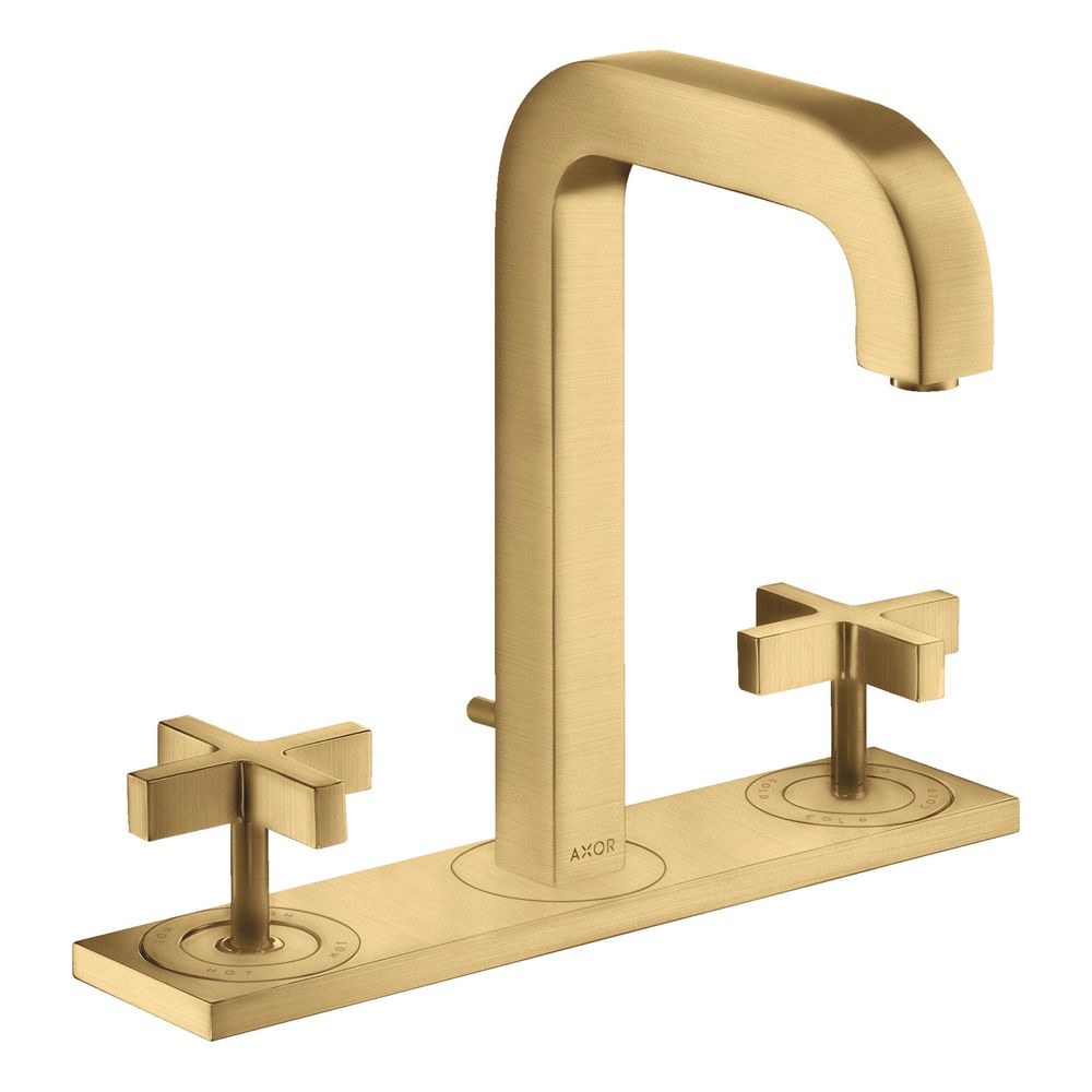 Robinetterie de lavabo Hansgrohe AXOR Citterio 3 trous 170, portée 140 mm, poignées en croix, plaque, garniture d'évacuation à tige, Or brossé Optic