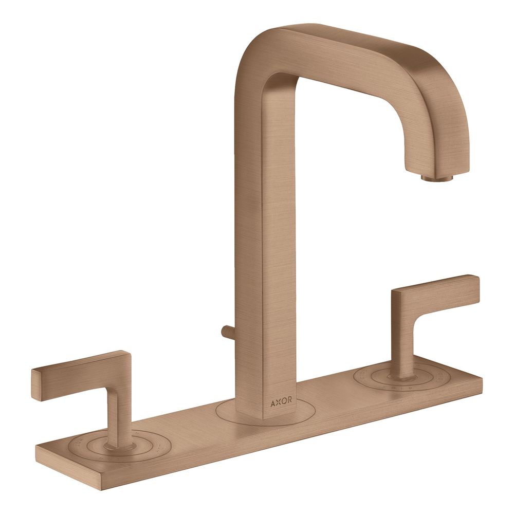 Robinetterie de lavabo 3 trous Hansgrohe AXOR Citterio 170, bec 140 mm, levier, plaque, évacuation par tirette, Red Gold brossé