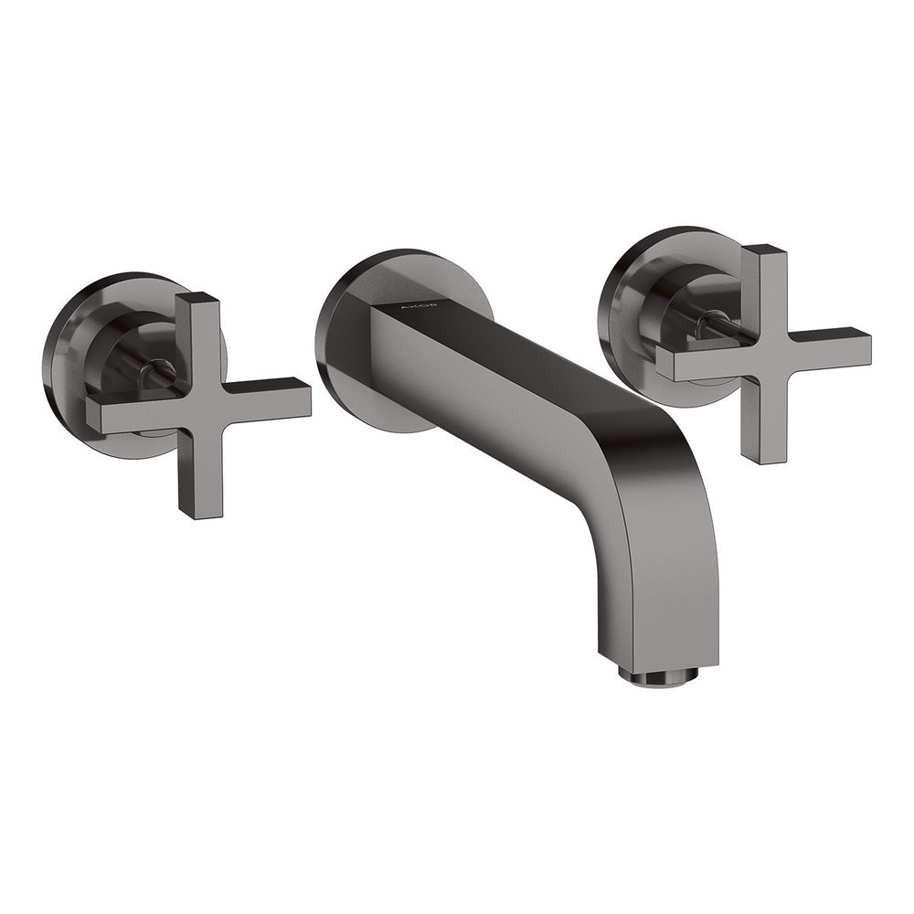 Robinetterie de lavabo AXOR Citterio 3 trous Hansgrohe UP, bec de 222 mm, poignées en croix, rosaces, Chrome noir poli