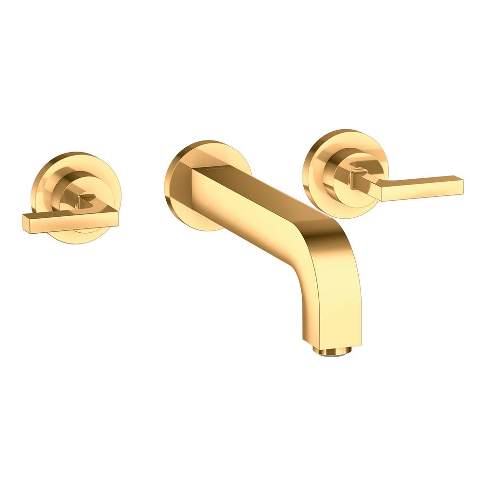 Robinetterie de lavabo Hansgrohe AXOR Citterio 3 trous UP pour montage mural, bec 222 mm, levier, rosaces, finition Or poli