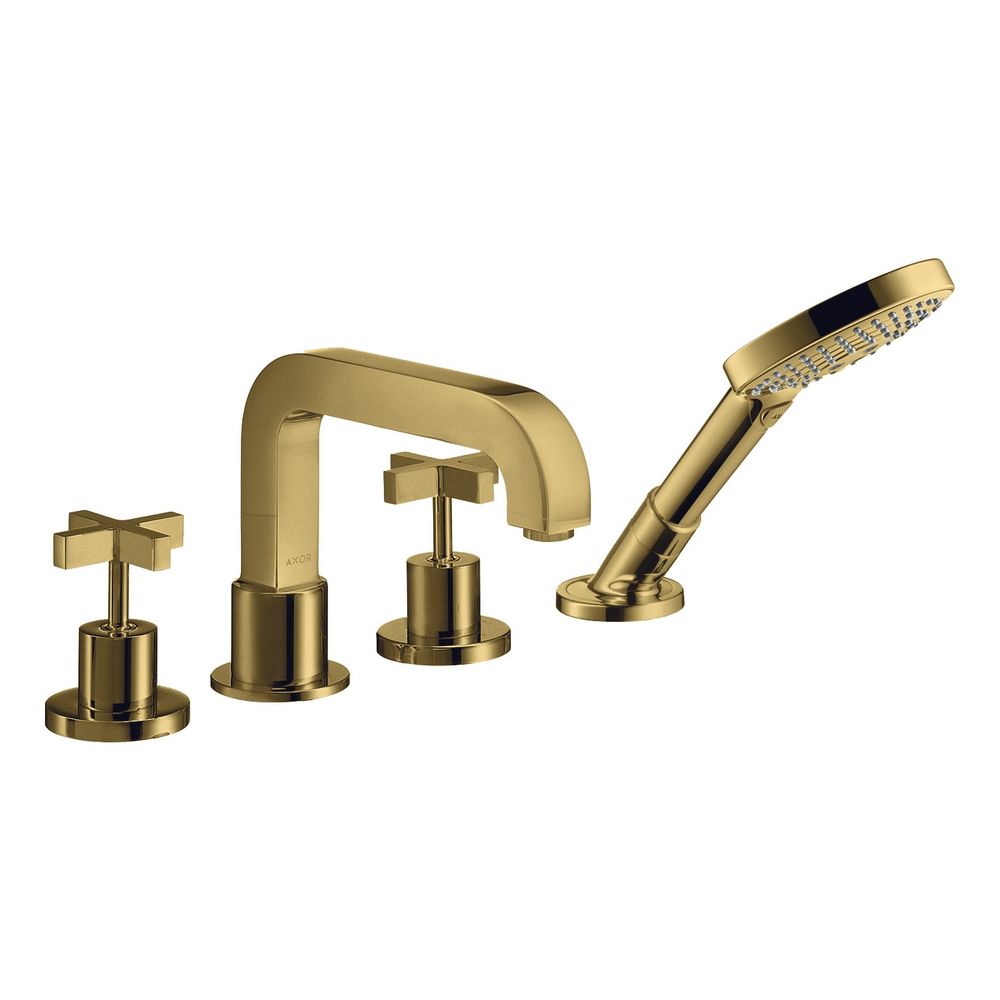 Robinetterie de baignoire Hansgrohe AXOR Citterio, 4 trous, montage sur bord de carrelage, finition Gold Polished Optic
