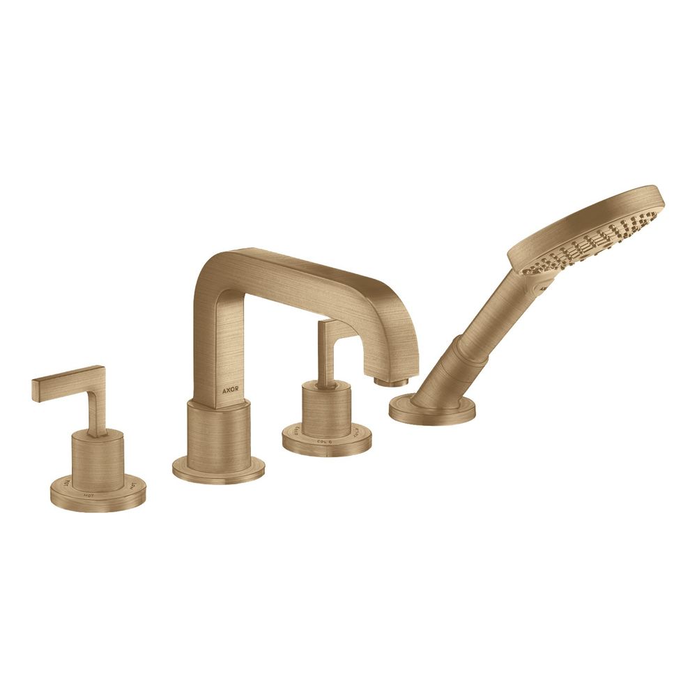 Hansgrohe AXOR Citterio 4 trous robinetterie de baignoire à montage sur bord de carrelage, poignée à levier, rosaces, finition Bronze brossé