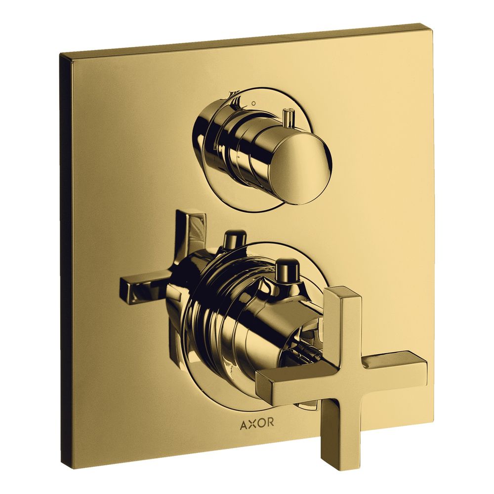 Hansgrohe AXOR Citterio Thermostat encastré, 29 l/min, vanne d'arrêt et de commutation, poignée en croix, finition Or poli
