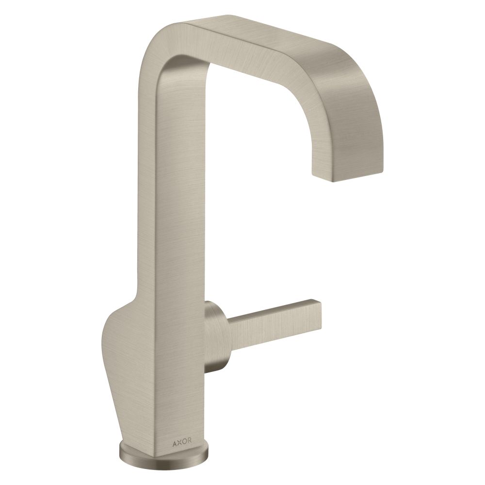 Mitigeur de lavabo monocommande Hansgrohe AXOR Citterio 190 mm, 5 l/min, poignée Pin, garniture d'évacuation, nickel brossé